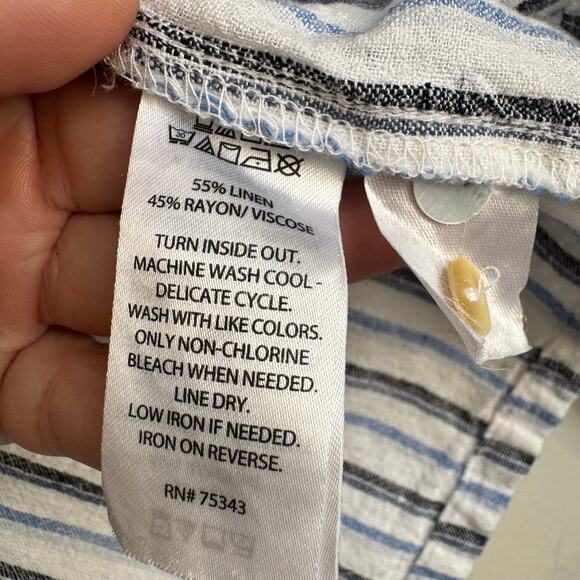 Calypso St Barth Top Large Linen Front Tie Cropped Beachy Nautical Preppy - Picture 7 of 12